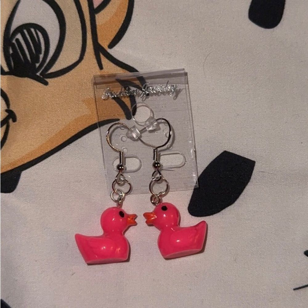 New bright pink duck earrings
